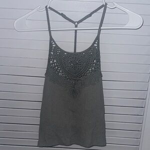 SO Olive Green Ribbed Lace Yoke Crop Cami